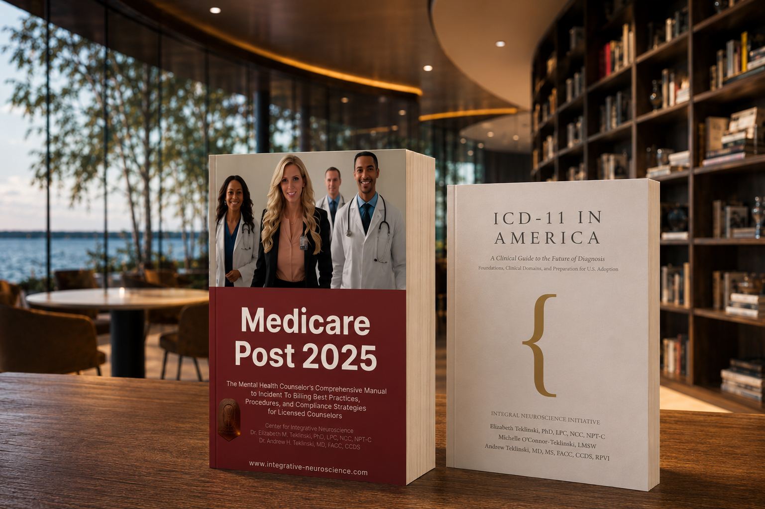 Medicare Post 2025 and ICD-11 in America on a library table